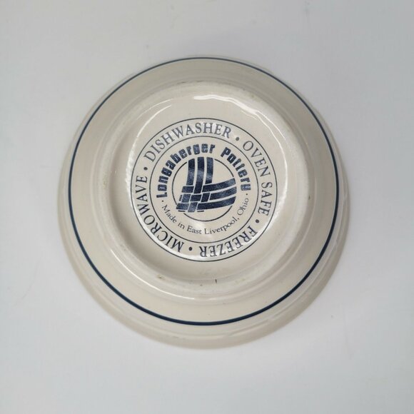 Longaberger Pottery Small Bowl Basketweave Blue Ivory Made In USA - Picture 6 of 7